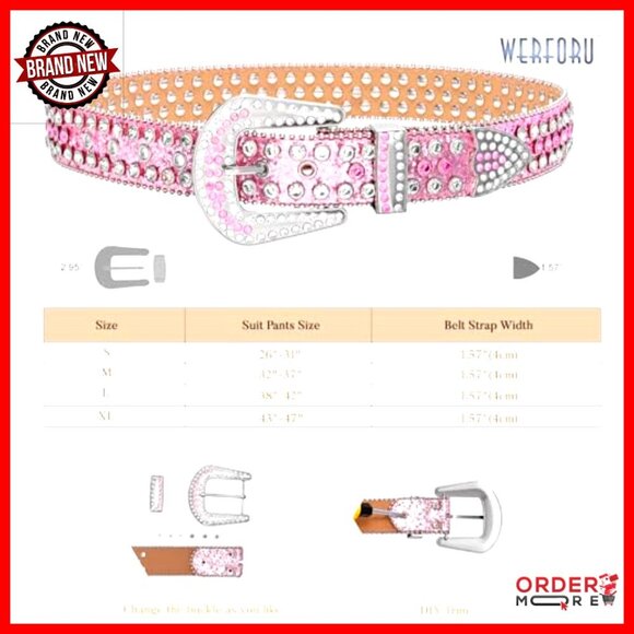 Western Rhinestone Studded Leather Belt Unisex Bling Cowgirl Cowboy Waist main image 7